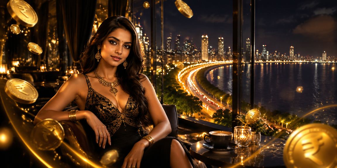 Night view of Mumbai Marine Drive with betting theme